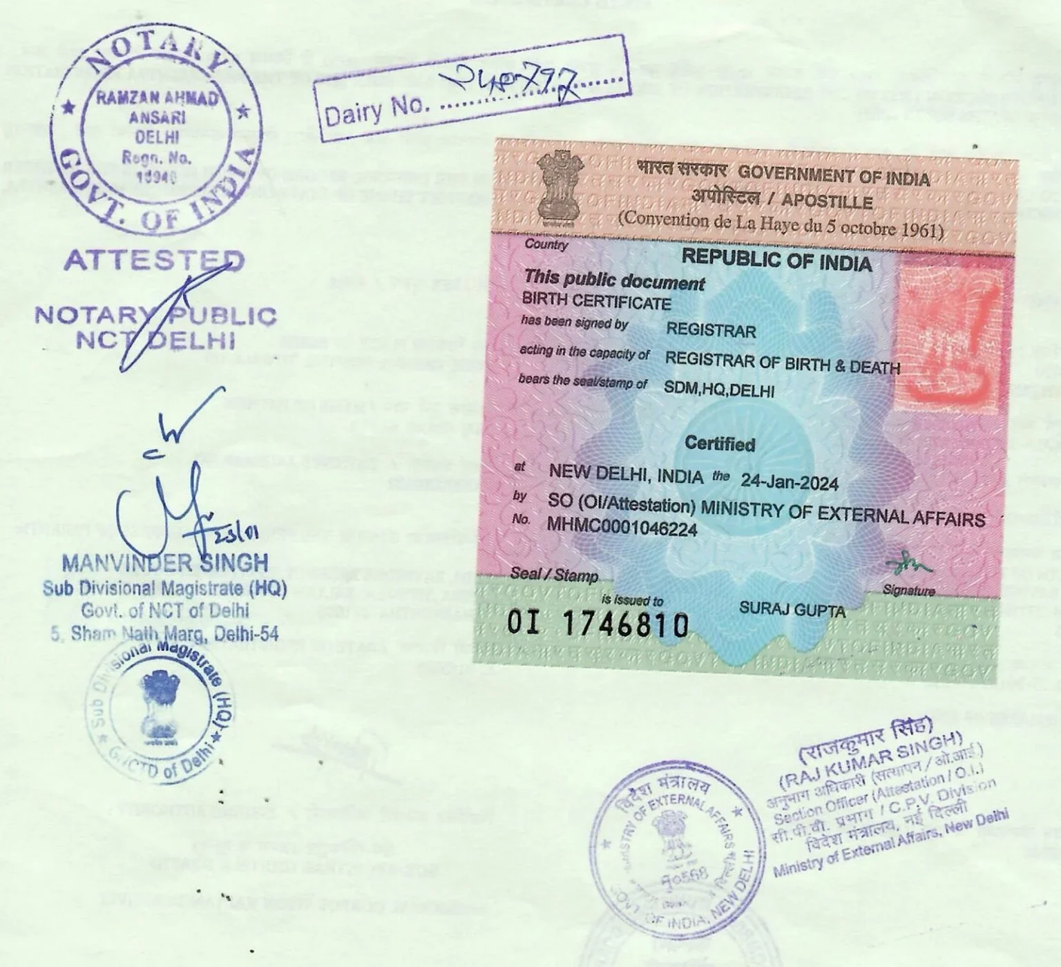 Sample apostilled IEC certificate displaying MEA authentication for international export and import requirements.
