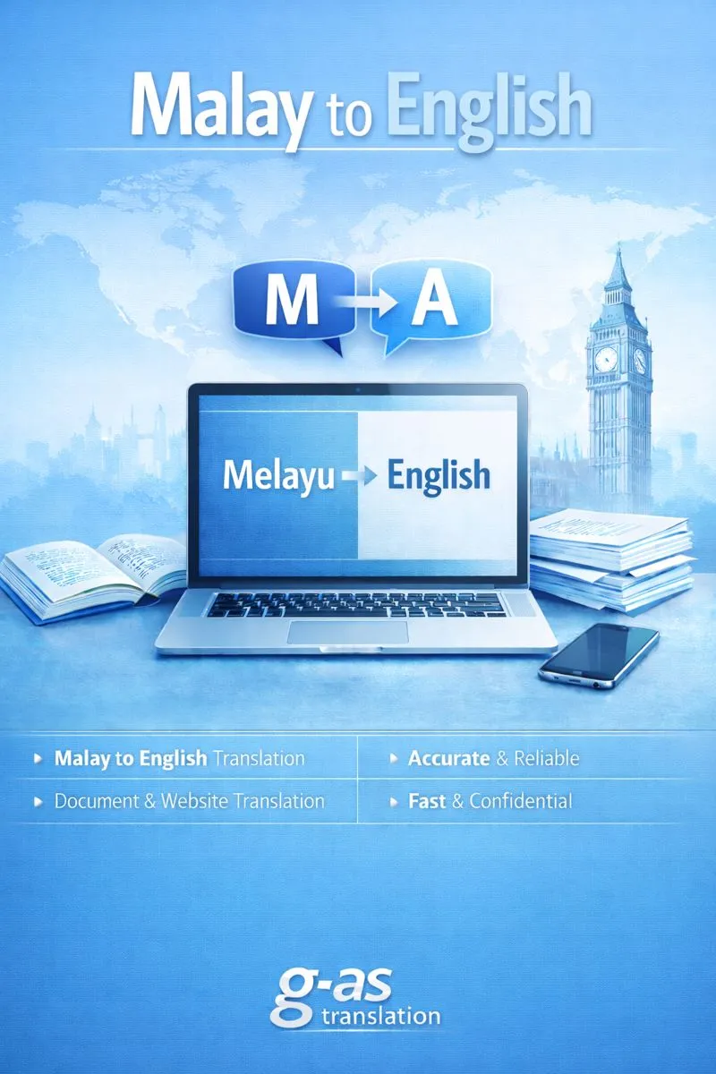 Malay to English Translation Services showing professional document and language translation workflow