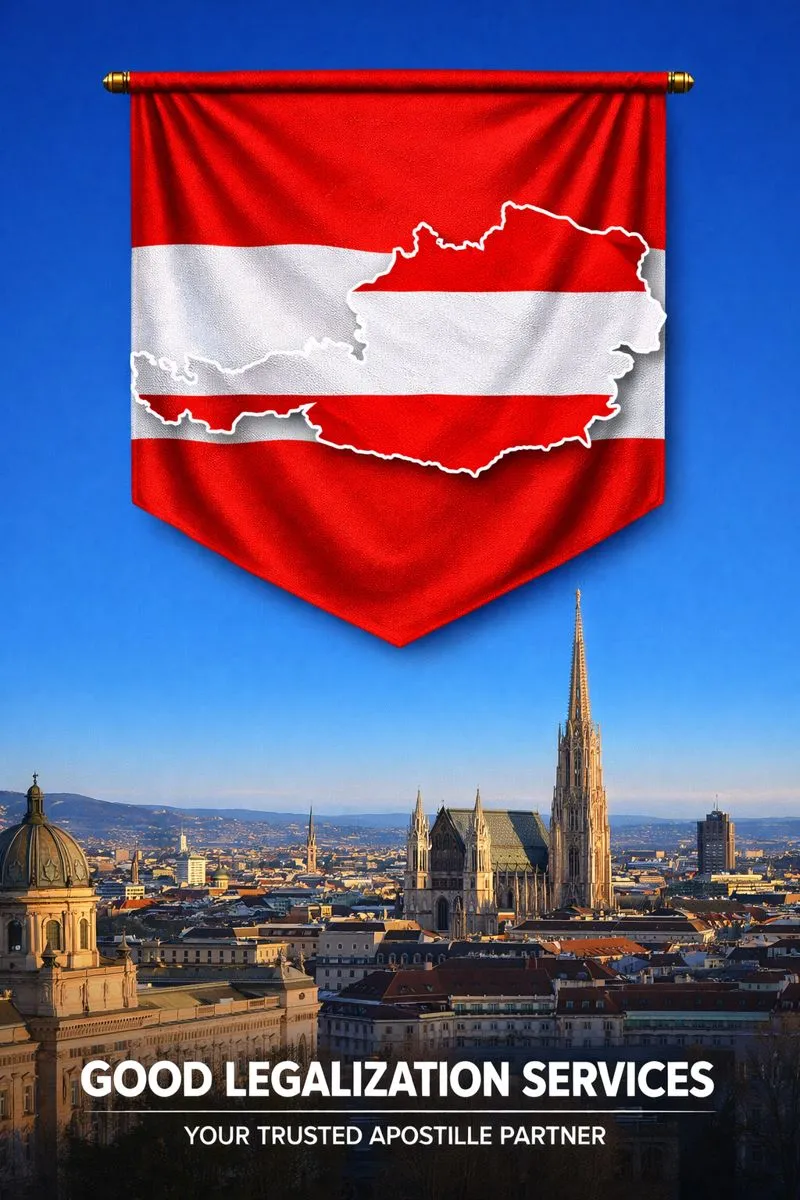 MEA Apostille for Austria official document authentication banner with legalization theme background