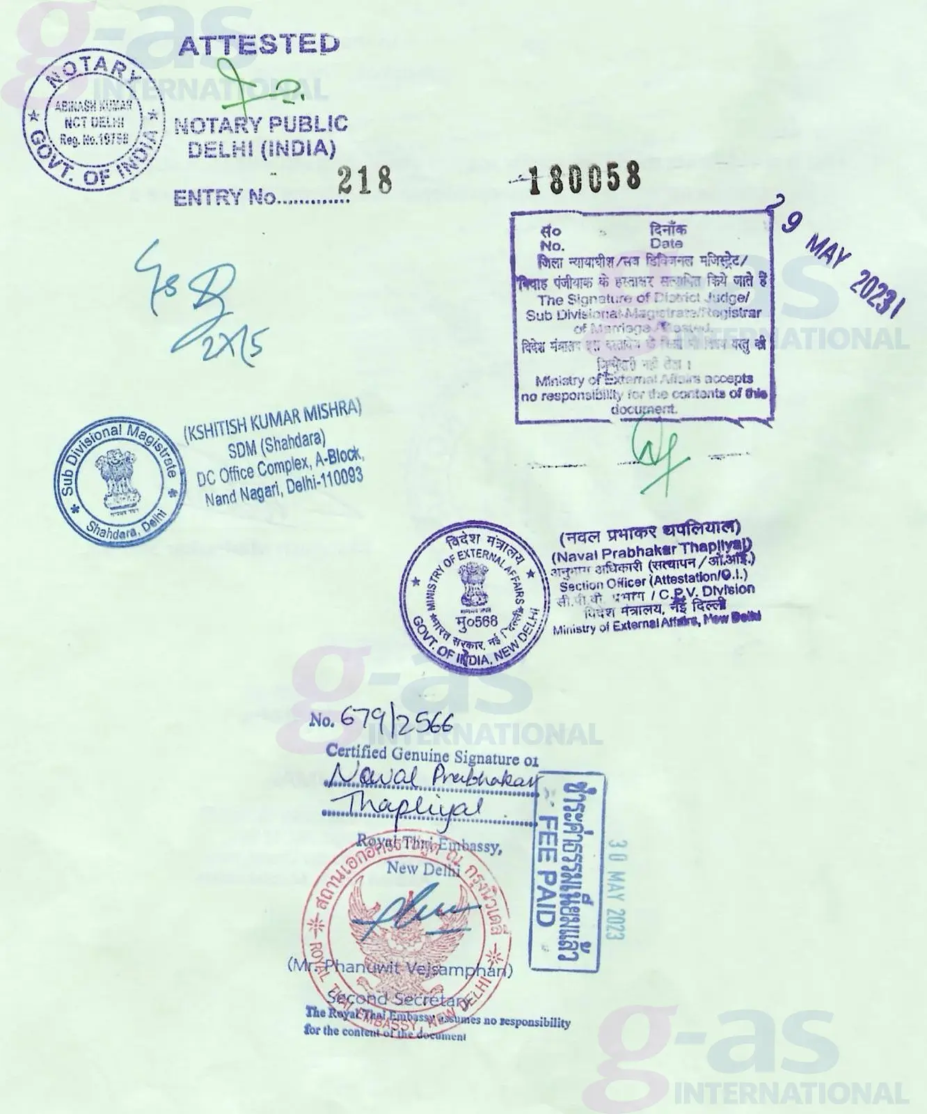 Verified document sample showing official stamps for USA Embassy Attestation Services authentication process
